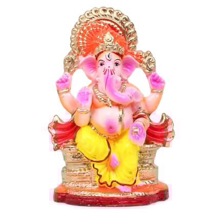 KSI Eco Friendly Handcrafted God Ganesh Clay Idol Mud Murti Kacchi Mitti Lord Ganesha Water Soluble Ganesh Idol for Ganpati Visarjan and for Home Temple (Size- 7.5 Inches)