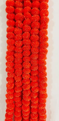 Artificial Marigold Fluffy Flowers Garlands for Decoration - (Dark Orange, 5 Pieces)