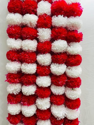 Artificial Marigold Flowers (White and Red, 5 Pieces)