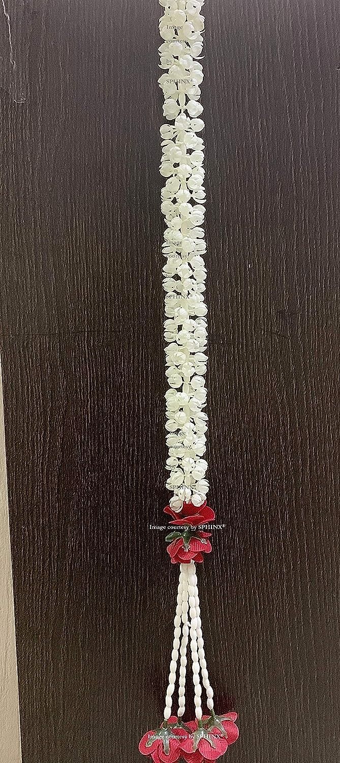 Artificial Jasmine Buds & Clustered Rose Strings (Off White, Pack of 6,2.5 ft Each) (Off White, 6)