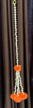 Artificial Rajnigandha(Tuberose) & Clustered Marigold (Genda) Strings for Decoration Approx 2.33 ft - (Dark Orange, 6)