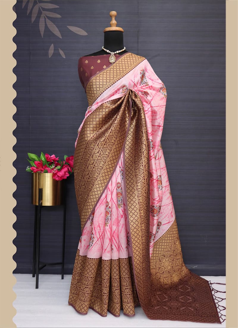 Festival Wear Wine Digital Printed Work Jacquard Pattu Saree