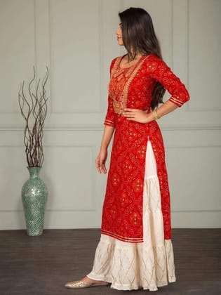 Kurtikor Women's Rayon Embroided Kurti and Sharara with Gota Patti Work for Women | Formal Tunic 3/4 Sleeve Kurti for Young Girls Red Kurtikor Women's Rayon Embroided Kurti and Sharara with Gota Patti Work for Women | Formal Tunic 3/4 Sleeve Kurti for Young Girls Red