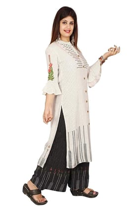 Monica Fashion Rayon Hand Work Casual Wear/Ethnic wear/Kurti Palazzo Set Calf Length Kurti Plazo Set for Women Monica Fashion Rayon Hand Work Casual Wear/Ethnic wear/Kurti Palazzo Set Calf Length Kurti Plazo Set for Women