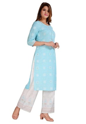 Monika Fashion Women's Handwork Rayon Straight Kurti Pant Palazzo Set Monika Fashion Women's Handwork Rayon Straight Kurti Pant Palazzo Set