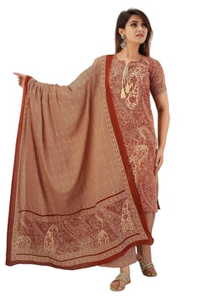 JAIPURETHNICWEAVES Women's Cotton Cambric Paisley Printed Straight Kurta Palazzo & Dupatta Set