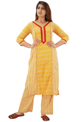 JAIPURETHNICWEAVES Women's Cotton Cambric Buti Printed Straight Kurta & Palazzo Set