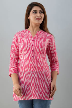 JAIPURETHNICWEAVESWomens Cotton Cambric Block Print Straight Tunic (Pink)