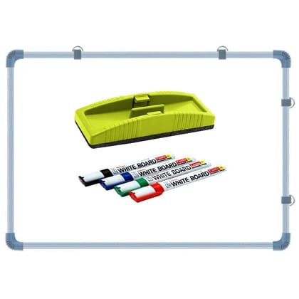 A2DR Non-Magnetic (1 x 1.5 Feet) Double-Sided 2in1 White Board & Green Chalk Board with Accessories 4 Marker and Duster with Hanging Hooks