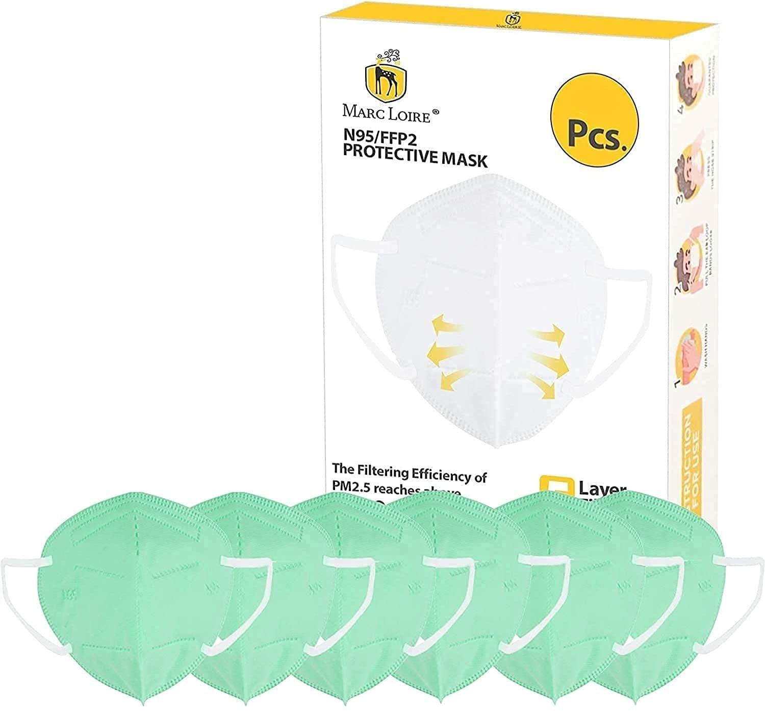Marc Loire Pack of 6 Certified 5-Layered Outdoor Protection Anti Pollution Free Size Green N95 Face Mask For Men And Women (Pack of 6, Green)
