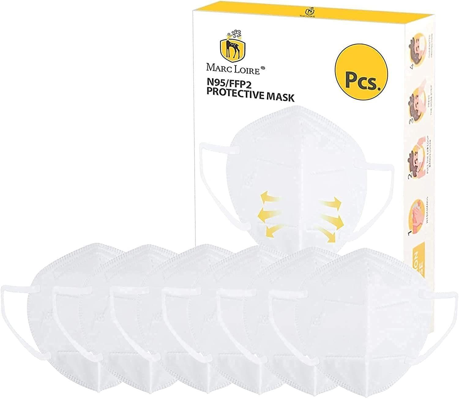 Marc Loire Pack of 6 Certified 5-Layered Outdoor Protection Anti Pollution Free Size White N95 Face Mask For Men And Women (Pack of 6, White)