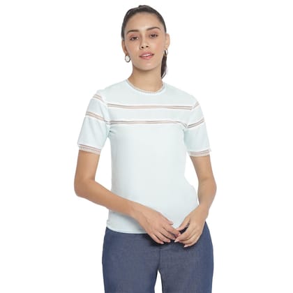 Marc Loire Women's Crepe Blue; Laces Cut & Sew Casual Top