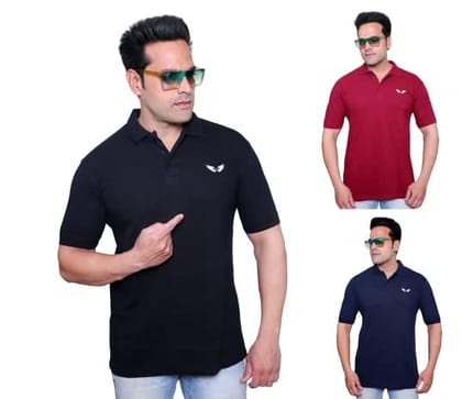 ENCORE FASHION Combo Pack of 3 Men Solid Polo Neck Black, Maroon, Navy Blue T-Shirt Half Sleeves Stylish Athleisure Gym Active Wear ENCORE FASHION Combo Pack of 3 Men Solid Polo Neck Black, Maroon, Navy Blue T-Shirt Half Sleeves Stylish Athleisure Gym Active Wear