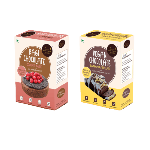 INDULGENCE No Maida Ragi Chocolate Cake Mix and Vegan Chocolate Cake Mix Combo Pack 500 Gms