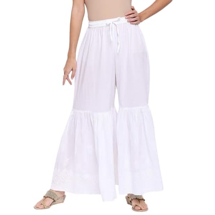 Boldwink Jara Collection Women's Lucknow Chicken Art Work Embroidred Cotton Chikan Sharara (Plazo, White) (White Gharara, Cotton) Loose Boldwink Jara Collection Women's Lucknow Chicken Art Work Embroidred Cotton Chikan Sharara (Plazo, White) (White Gharara, Cotton) Loose