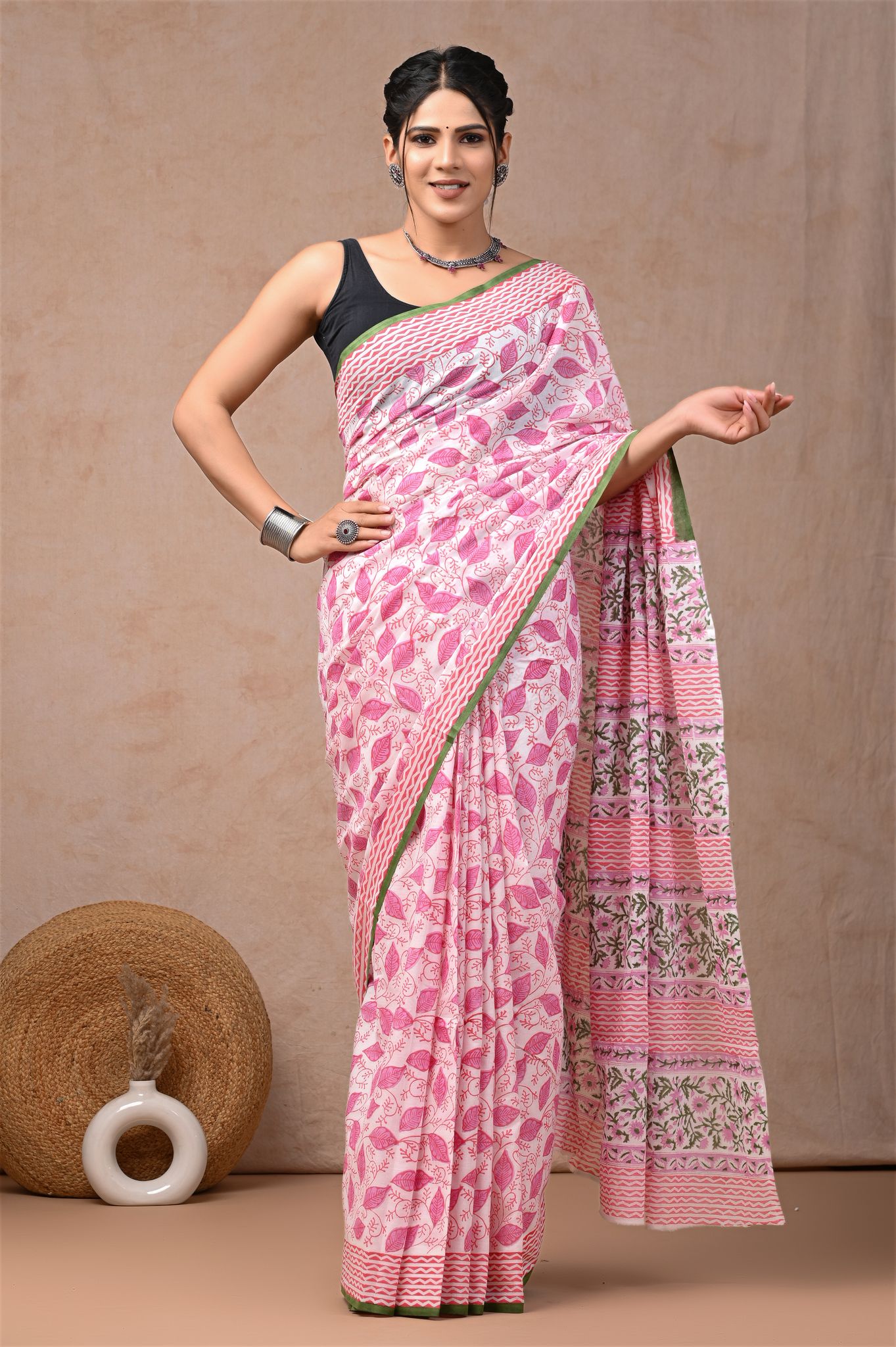 Bagru Hand Block Saree (With Blouse Piece)