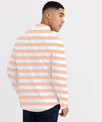 Mens Peach Striped Regular Fit Cotton Full Sleeves Shirt Mens Peach Striped Regular Fit Cotton Full Sleeves Shirt
