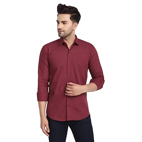 Men's Maroon Solid Regular Fit Cotton Casual Full Sleeves Shirt