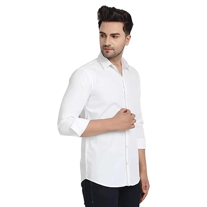Men's White Solid Regular Fit Cotton Casual Full Sleeves Shirt Men's White Solid Regular Fit Cotton Casual Full Sleeves Shirt