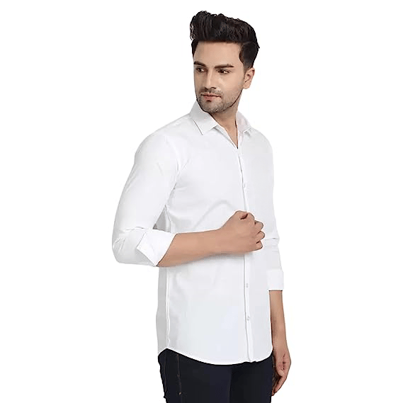 Men's White Solid Regular Fit Cotton Casual Full Sleeves Shirt