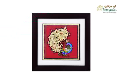 Poompuhar Peacock Tanjore Painting (Gold Foil Work,10x10 inch), Multicolour )