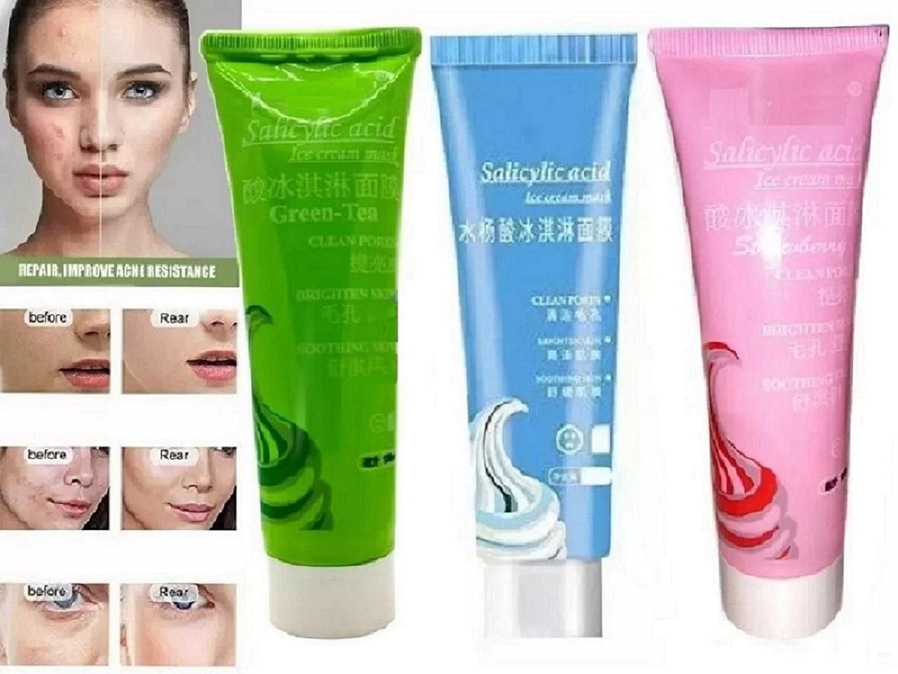 Elecsera Original Ice Cream Mask Acne Moisturizing Smear Mask Blackheads Remover Mask Cleansing Pack of 3