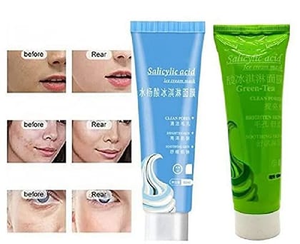 Elecsera Salicylic Ice Cream & Green Tea Skin Brightening Face Mask Gel 120 ml Pack of 2