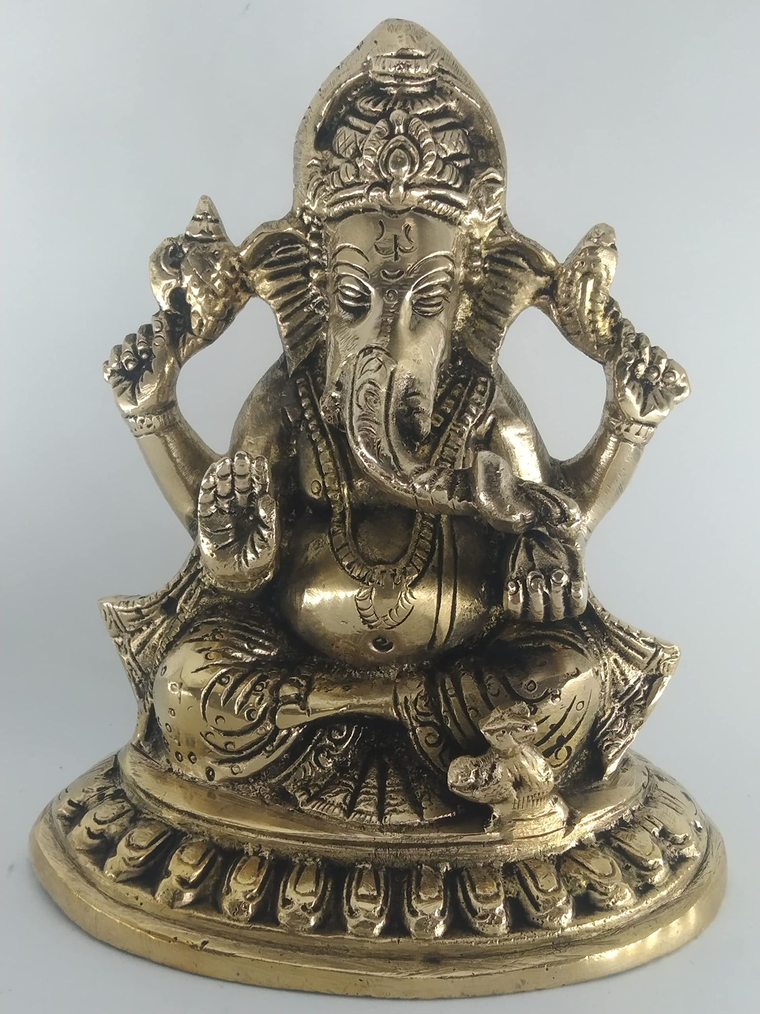 OJKMart Lord Ganesha Brass Statue Hindu God Ganesh Ganpati Sitting Idol Sculpture Good Luck & Success