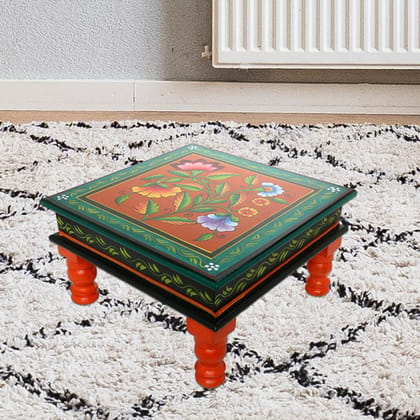 The Cocotier® Wood Carved Green Chowki Bajot for Pooja Home Temple, Hand Painted Stool, chaurang for pooja (30X30X17cms). The Cocotier® Wood Carved Green Chowki Bajot for Pooja Home Temple, Hand Painted Stool, chaurang for pooja (30X30X17cms).