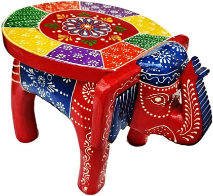 Hand-painted wooden elephant stool home decor and useful