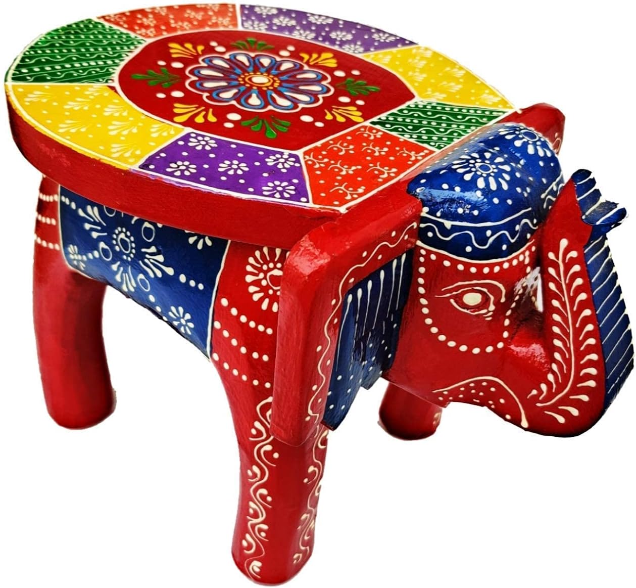 Hand-painted wooden elephant stool home decor and useful
