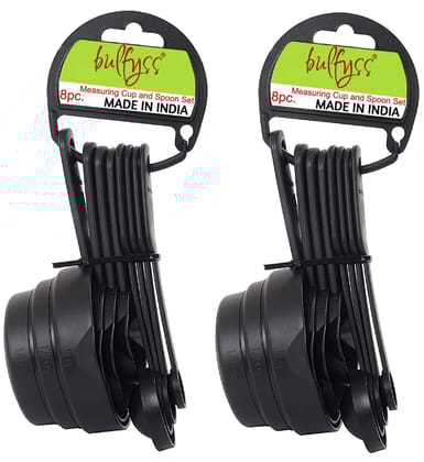 Bulfyss 8Pcs Plastic Measuring Cup and Spoon Set, Black Bulfyss 8Pcs Plastic Measuring Cup and Spoon Set, Black