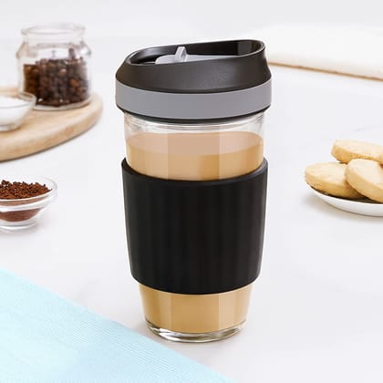Viva Travel Mug with Silicone Sleeve, Glass, Glass Mug, 450 ml (Transparent) Viva Travel Mug with Silicone Sleeve, Glass, Glass Mug, 450 ml (Transparent)