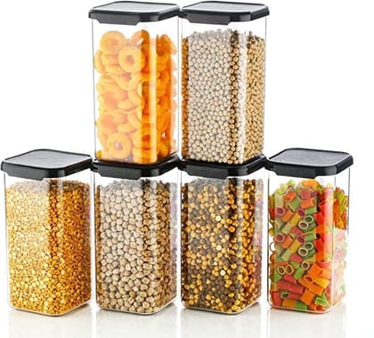 VIVA ontainer Unbreakable Air Tight Plastic containers Set for Kitchen Storage, Square Storage containers, Plastic Grocery Container, Air-Tight Design, 1100 ml Kitchen containers (Pack of 6) VIVA ontainer Unbreakable Air Tight Plastic containers Set for Kitchen Storage, Square Storage containers, Plastic Grocery Container, Air-Tight Design, 1100 ml Kitchen containers (Pack of 6)