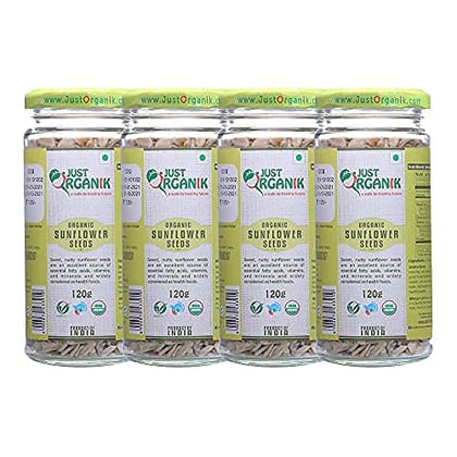Just Organik Sunflower Seeds 480 g, (4 x 120 g), 100% Organic Just Organik Sunflower Seeds 480 g, (4 x 120 g), 100% Organic