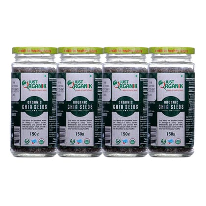 Just Organik Chia Seeds 600 g, (4 x 150 g), 100% Organic Just Organik Chia Seeds 600 g, (4 x 150 g), 100% Organic