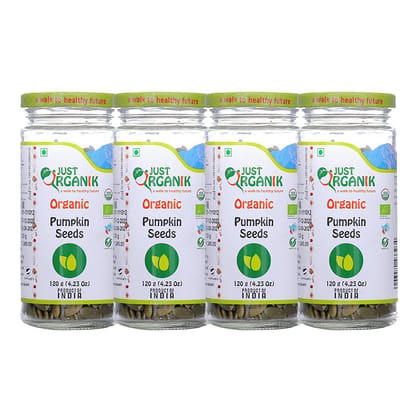 Just Organik Pumpkin Seeds 480 g, (4 x 120 g), 100% Organic Just Organik Pumpkin Seeds 480 g, (4 x 120 g), 100% Organic