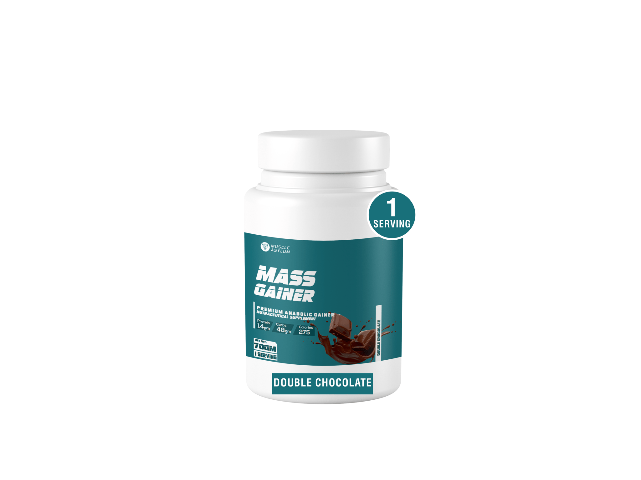 Muscle Asylum- Muscle Mass Anabolic Gainer- 14g Protein, 48g carbs, 275g Calories High Calorie Mass Gainer/Weight Gainer Powder (Chocolate, 70 g)