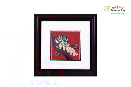 Poompuhar Peacock Tanjore Painting (Gold Foil Work,16X16inch), Multicolour )