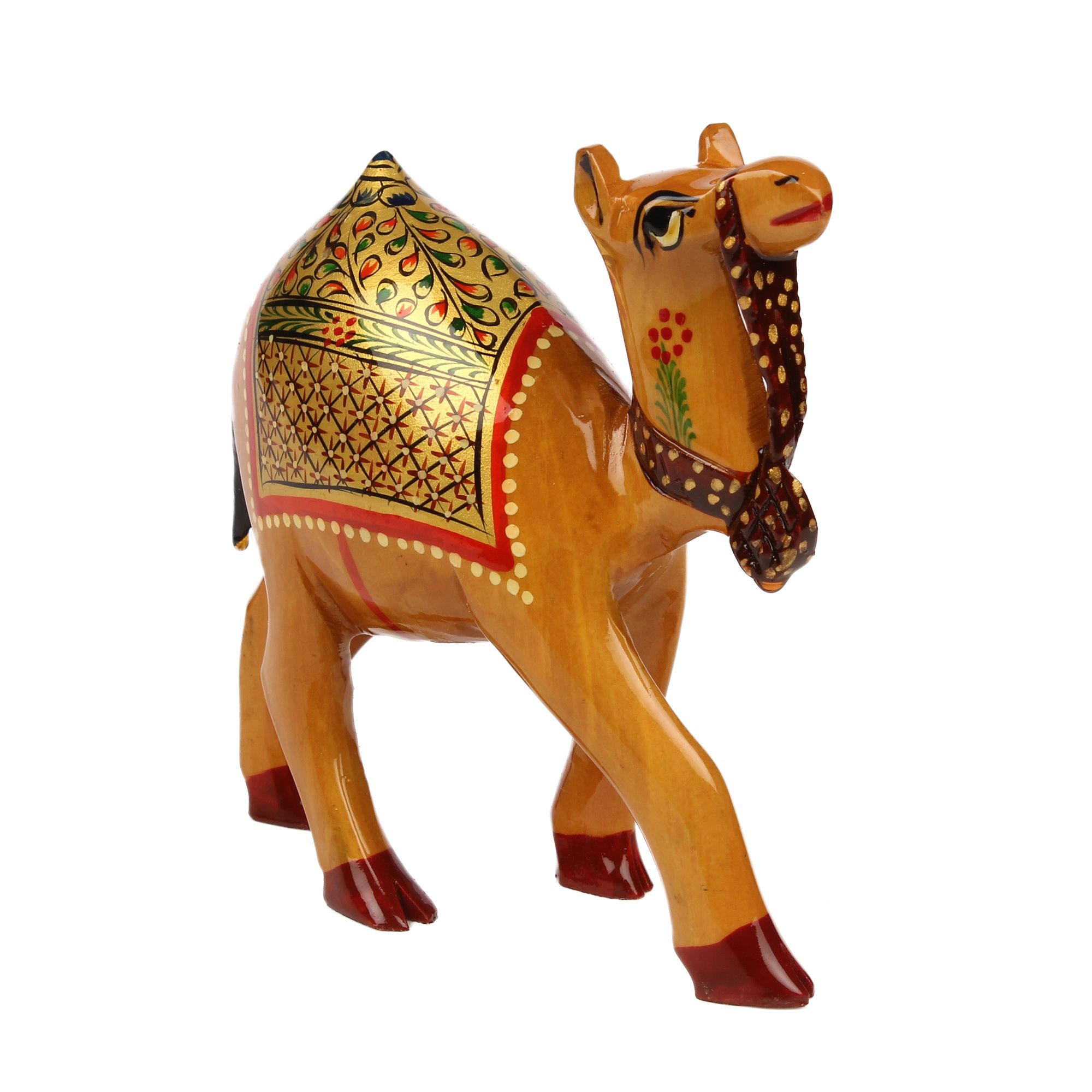 Tribes India Brown Handcrafted Wooden Camel With Gold Painting