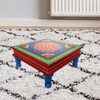 The Cocotier® Wood Carved Designer Chowki for Pooja Home Temple Hand Painted Stool(38X38X17cms) The Cocotier® Wood Carved Designer Chowki for Pooja Home Temple Hand Painted Stool(38X38X17cms)
