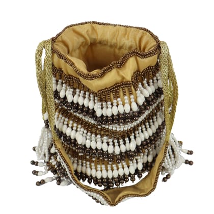 Heavy handwork Bead And Sequin Embellished Potli Bag- Multicolour (Brown) bag