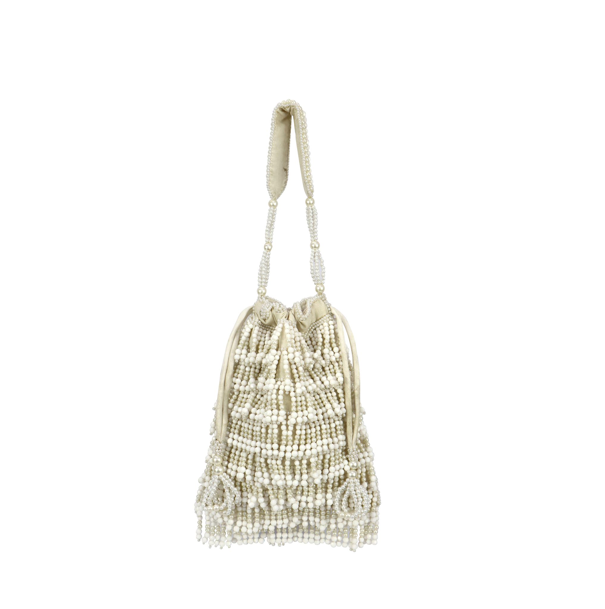 Stylish White Bead And Sequin Embellished Potli Bag for Girls and Womens