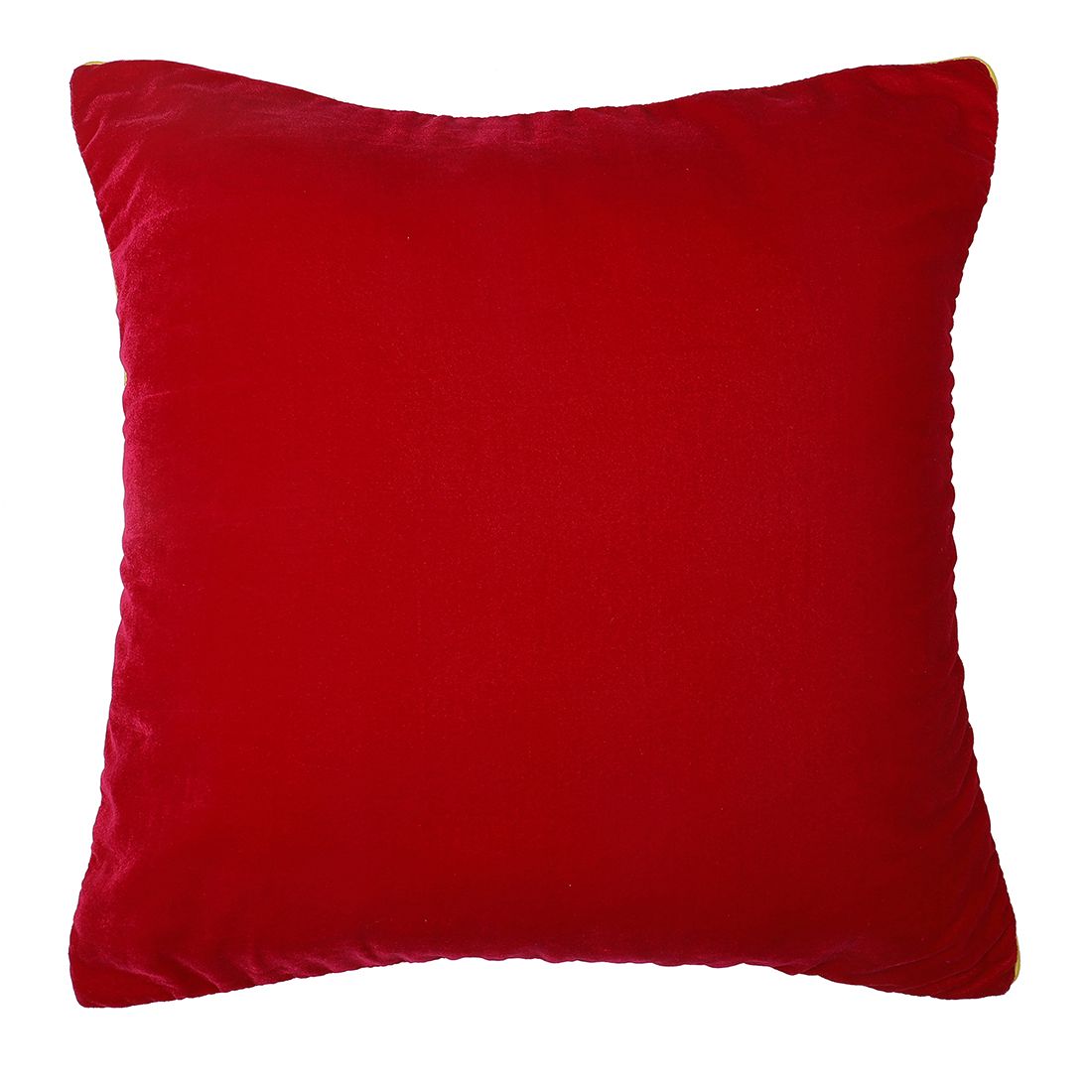 The Cocotier® Plain Velvet Cushion Cover with Contrasting Yellow pipeing, Zip Closure. (Rani Pink,16 X 16)