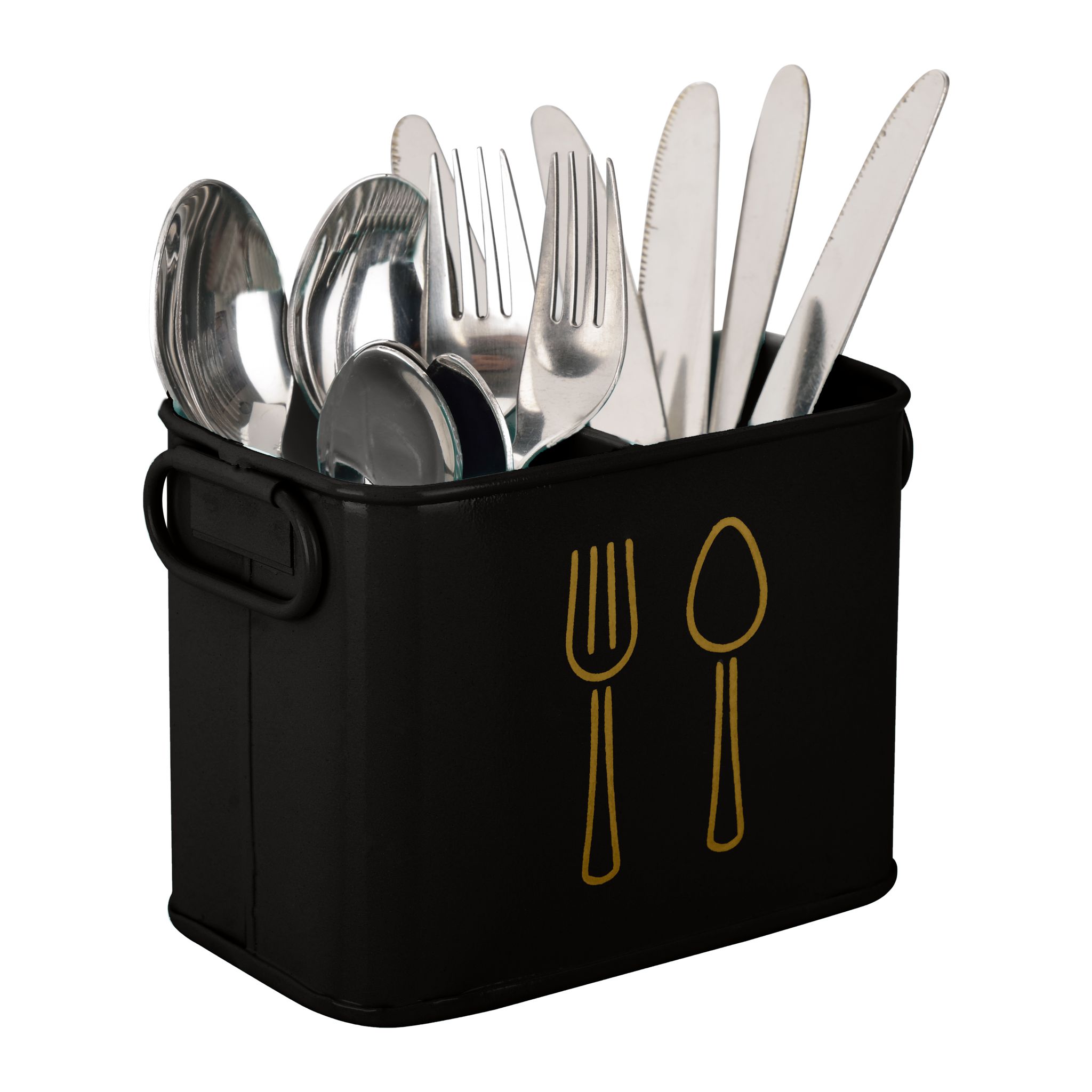 Classyo Galvanised Steel Cutlery Holder & Spoon Stand for Kitchen & Dining Table (Black)