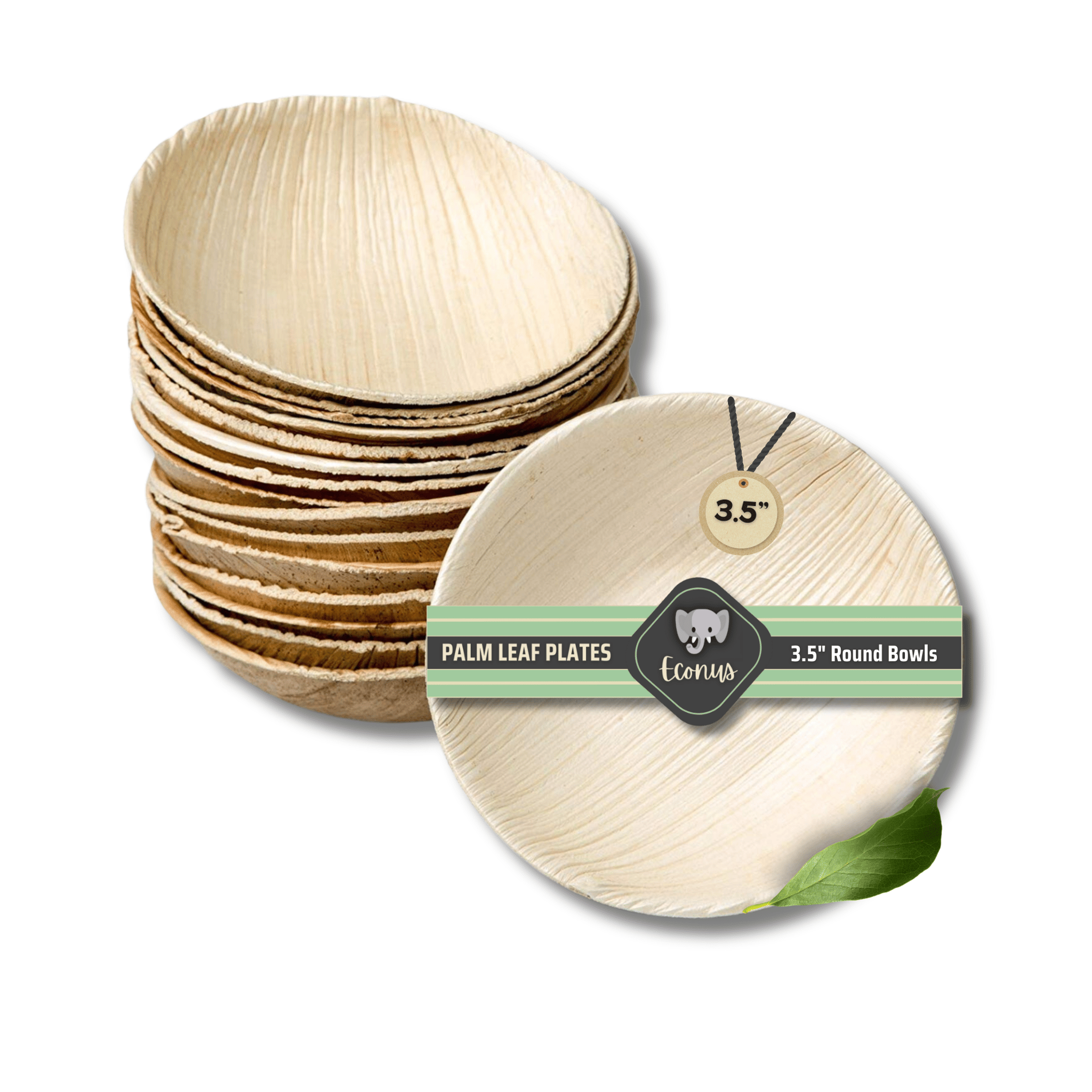 ECONUS [3.5 Inch, 25-Pack Palm Leaf Round Bowls | Disposable Eco-Friendly Biodegradable Like Bamboo Bowls | Party, Wedding, Event Bowls