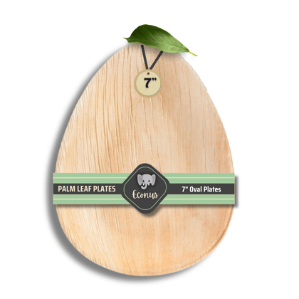 ECONUS [7 Inch, 25-Pack Palm Leaf Oval Plates | Disposable Eco-Friendly Biodegradable Like Bamboo Plates | Party, Wedding, Event Plates