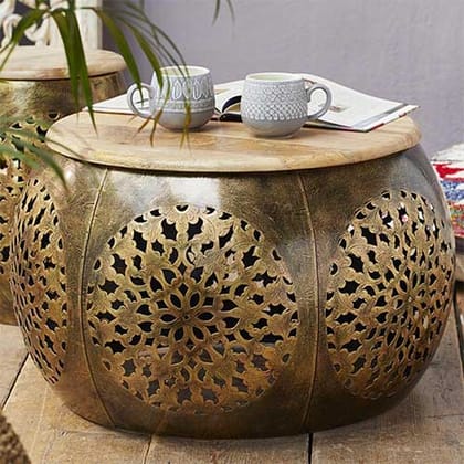 Wood To Cart® Center Table | Designer Coffee Table for Living Room ,Wood Coffee table wooden Metal Cocktail Table Unique table Hand made Round Beautifully Home Decor Table