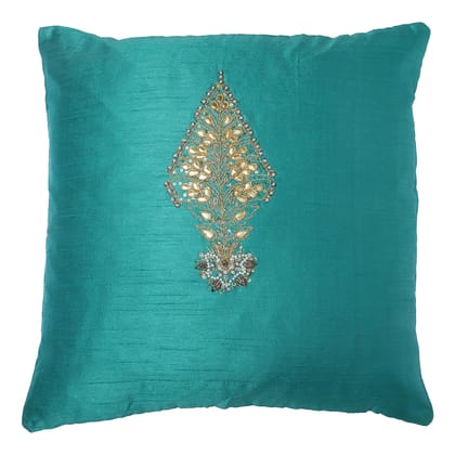 The Cocotier® Silk Cushion Cover with Hand Embroidery, Gotta Patti, dori Work and Pearl Work, Traditional Design,Zip Closure (Sea Green,16 X 16) The Cocotier® Silk Cushion Cover with Hand Embroidery, Gotta Patti, dori Work and Pearl Work, Traditional Design,Zip Closure (Sea Green,16 X 16)