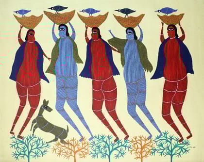 Tribes India Handmade Painting Gond Canvas 34x25 1SPNGNDMP04844